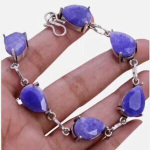 NWOT Simulated‎ Sapphire 925 Silver Plated Handmade Bracelet of 7" Ethnic